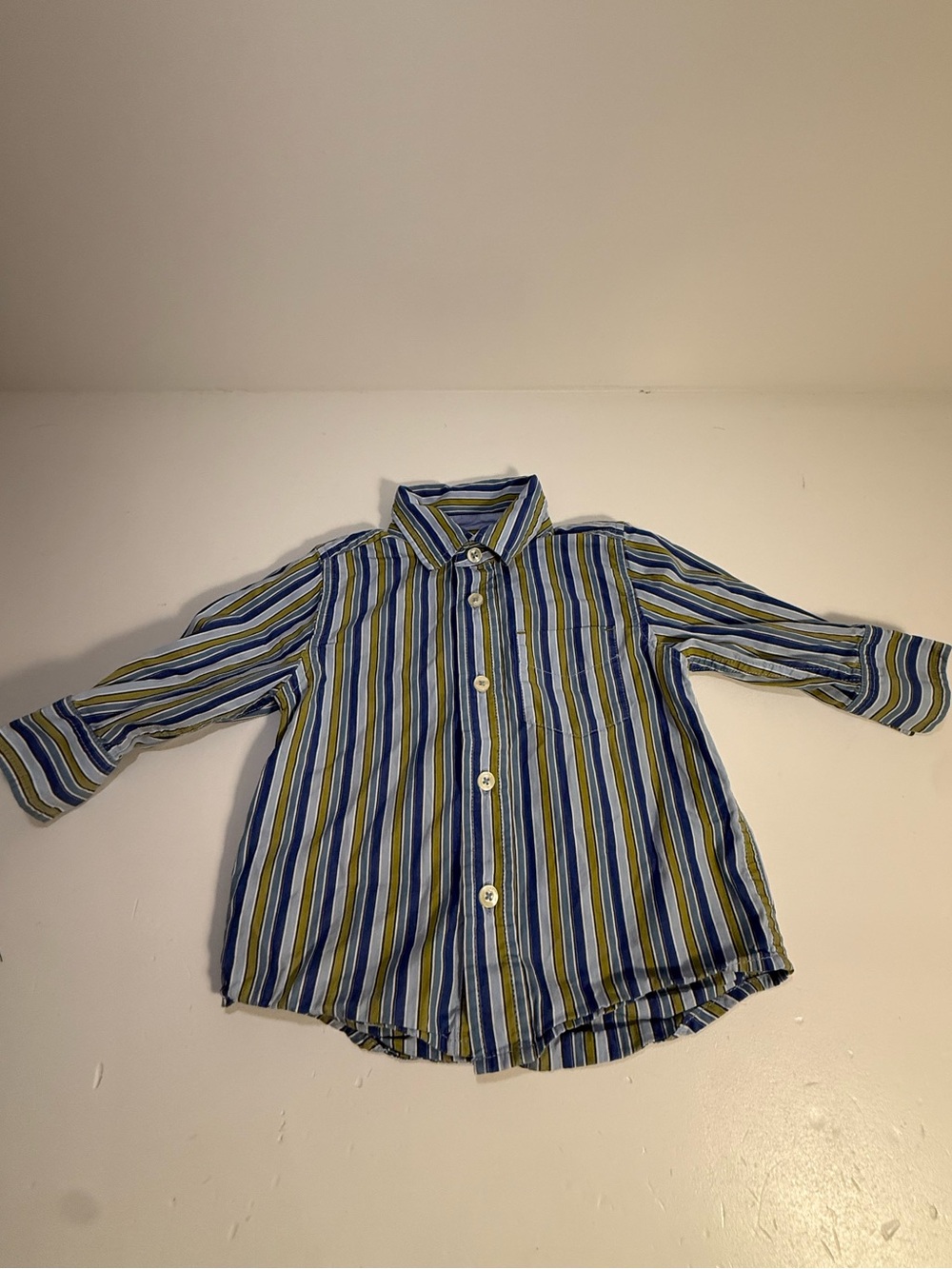 GAP Blue & Green Striped Dress Shirt 12–18M